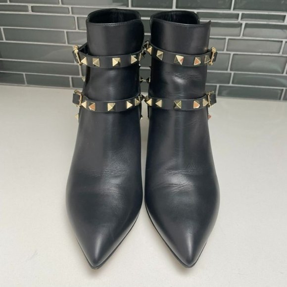 VALENTINO Garavani Black Leather Rockstud Moto Ankle Booties - IT 39/US 9 - Picture 2 of 11